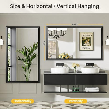Briivue Black Metal Framed Bathroom Wall Mirror, 60x36 Inch