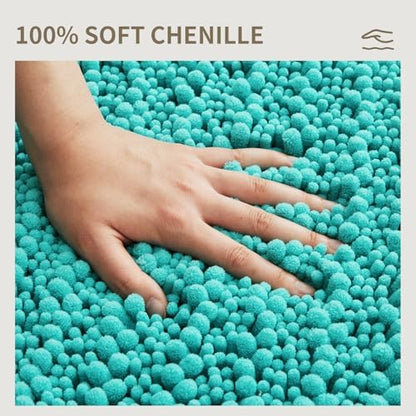 Bathroom Rugs Non Slip Washable, Extra Thick Soft Chenille Absorbent Bath Mat, High Density Barrier Non Slip Backing, Quick Dry Plush Shaggy Floor Carpet for Tub&Shower 24x17, TealBlue