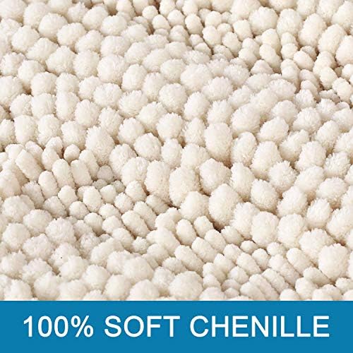 H.VERSAILTEX Bath Mats for Bathroom Non Slip Extra Thick Chenille Striped Bath Rug 24" x 36" Absorbent Non Skid Fluffy Soft Shaggy Rugs Washable Dry Fast Plush Mats for Indoor, Bath Room, Tub - Ivory