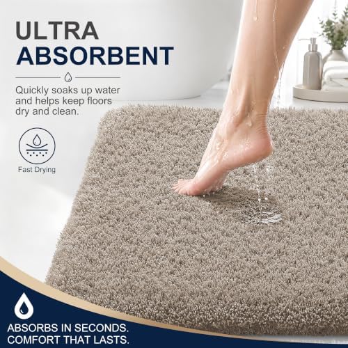 OLANLY Microfiber Small Bathroom Rugs 24x16, Ultra Soft Bath Mat, Greige