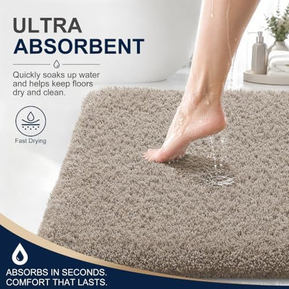 OLANLY Microfiber Small Bathroom Rugs 24x16, Ultra Soft Bath Mat, Greige
