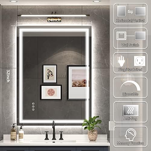 Ratsamee 24"x32" LED Bathroom Mirror with Lights, Backlit + Front Lit