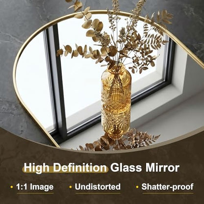AMOISE Arched Bathroom Mirror for wall, 40"x30" Vanity Mirror, Gold