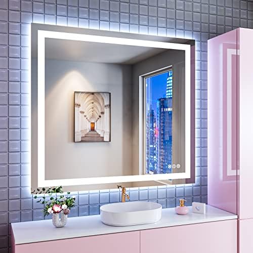 Amorho LED Bathroom Mirror 40"X36" with Front Light and Backlit