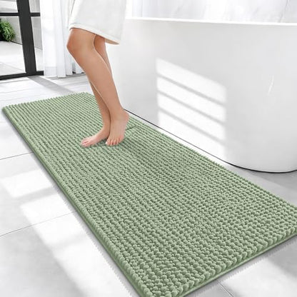OLANLY Thick Chenille Bathroom Runner Rugs Mats 47x20, Sage Green