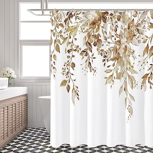 Gibelle Brown Eucalyptus Shower Curtain, Watercolor Floral Print, 72x96