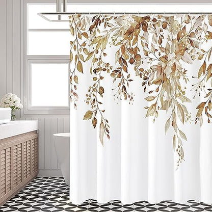 Gibelle Brown Eucalyptus Shower Curtain, Watercolor Floral Print, 72x96