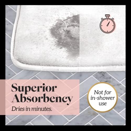 Memory Foam Bath Mat Non Slip Absorbent Super Cozy Velvet Bathroom Rug Carpet (22 inches X 36 inches, White)