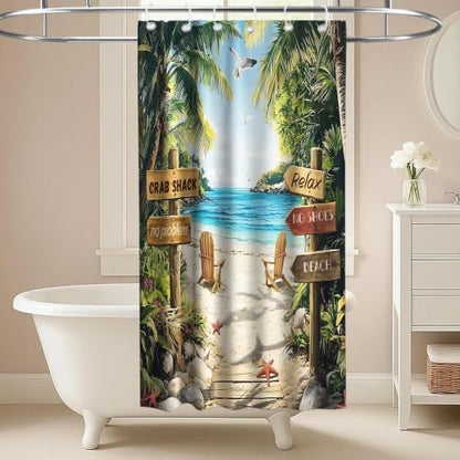 Summer Luxury Beach Shower Curtain Modern Coastal Tropical Palm Tree Pretty