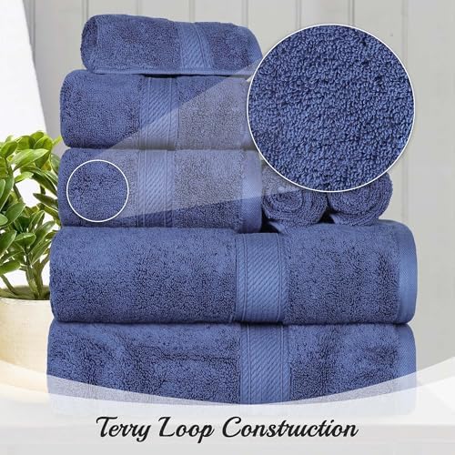 Superior Egyptian Cotton 800 GSM Plush & Absorbent, 9 Piece Set, Navy Blue