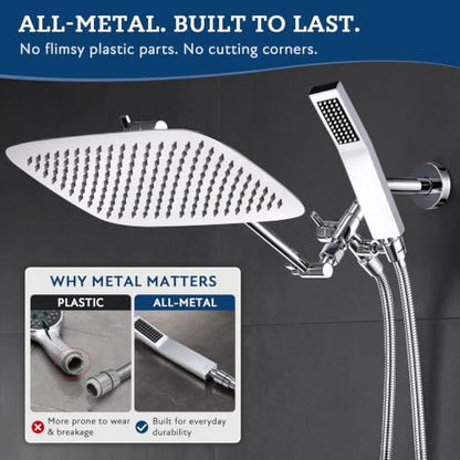 G-Promise All Metal 16" Rain Shower Head with Handheld for Bathroom Upgrade