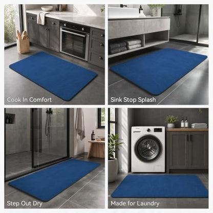 MontVoo -Bath Mat Rug-Rubber Backing Non Slip Quick Dry Absorbent Thin Bathroom Rugs Fit Under Door-Faux Suede Surface Bathroom Floor Mats-Shower Rug for in Front of Bathtub Shower Royal Blue 16"x24"