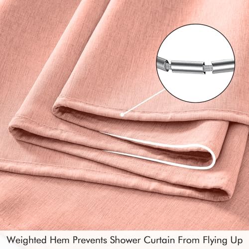 ANRODUO Blush Pink Linen Textured Fabric Shower Curtain Set - W72xL84