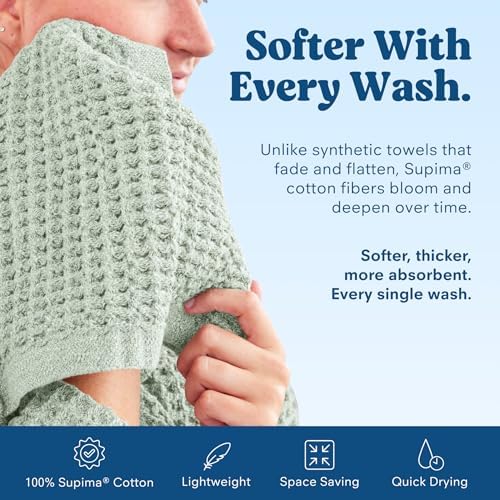 ONSEN Supima® Waffle Face Towels, Quick Dry Lint Free 100% USA Cotton, Lightweight Absorbent Face Towel Set, 12x12 in (Sage Green, Face Towel 2-Pack)