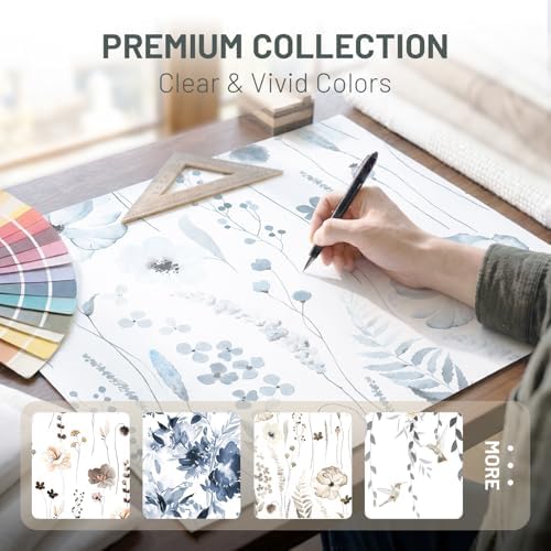 WITHLOC No Hook Floral Shower Curtain with Liner, Moonlight Blue, 71x74
