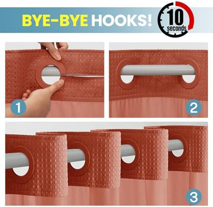 No Hook Waffle Shower Curtain with Snap in Liner Set, 71x74, Burnt Orange