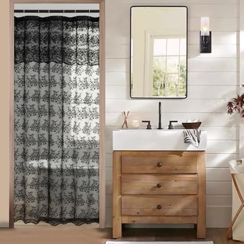 TUDECO Black Lace Shower Curtain for Small Bathroom, 36''W x 72''L