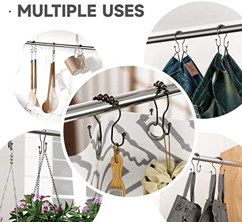 Bathway Shower Curtain Hooks Bronze Shower Curtain Rings Rust Proof Double Hook Shower Curtain Hooks, 12 Pcs Shower Hooks for Shower Curtain, Shower Rings for Curtain Bathroom, Metal Shower Rod Hooks