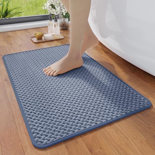 YDKGL Bathroom Rugs Non Slip, Foam Weave Texture Bath Mat, Blue 24x35