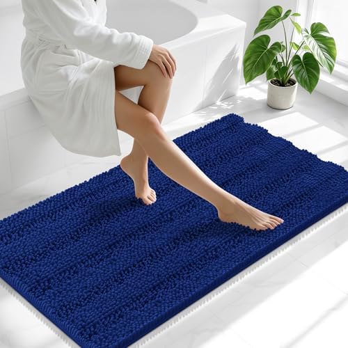 Smiry Thick Chenille Bathroom Runner Rugs 59x20, Absorbent Bath Mat, Navy
