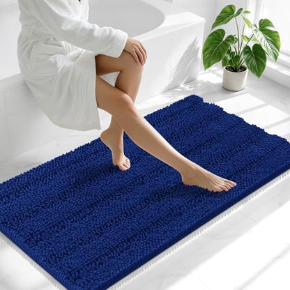 Smiry Thick Chenille Bathroom Runner Rugs 59x20, Absorbent Bath Mat, Navy