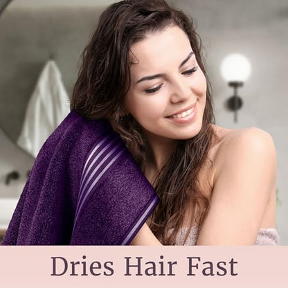 Lavish Home Bathroom Towels Set, Bathroom Essentials, Eggplant, Set of 8