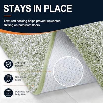 OLANLY Microfiber Bathroom Rugs 30x20, Quick Dry Mat, Sage Green and White