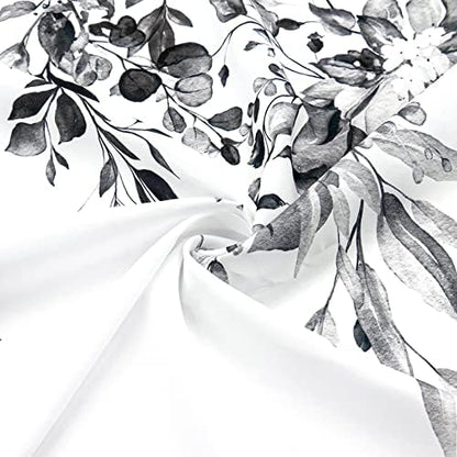 Gibelle Black Eucalyptus Shower Curtain, Watercolor Floral Print, 72x84