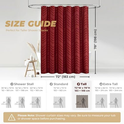 Burgundy Boho Fabric Shower Curtain 72 x 78 Inches