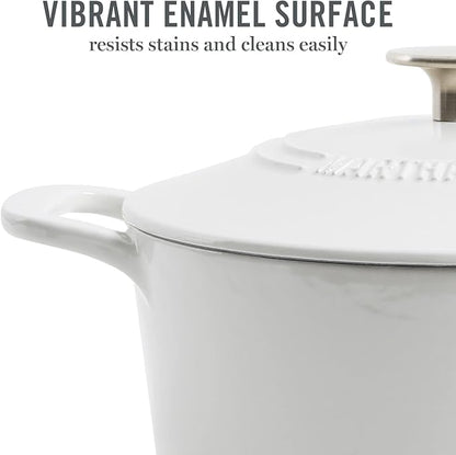 MARTHA STEWART Gatwick 7-Quart Enamel Cast Iron Dutch Oven – Linen Color with Silver Knob – Durable Heavy-Duty Dutch Oven for Slow Cooking and Braising