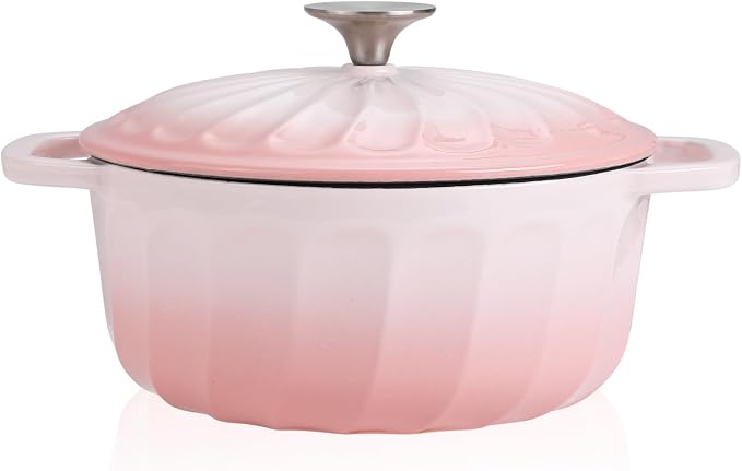 Enameled Cast Iron Dutch Oven Pot with Lid, 3 QT Dutch Oven for Bread Baking, Heavy Duty Cast Iron Pot for Braising, Cook, Bake, Oven Safe across All Cooktops (Pink,3 QT)