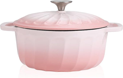 Enameled Cast Iron Dutch Oven Pot with Lid, 3 QT Dutch Oven for Bread Baking, Heavy Duty Cast Iron Pot for Braising, Cook, Bake, Oven Safe across All Cooktops (Pink,3 QT)
