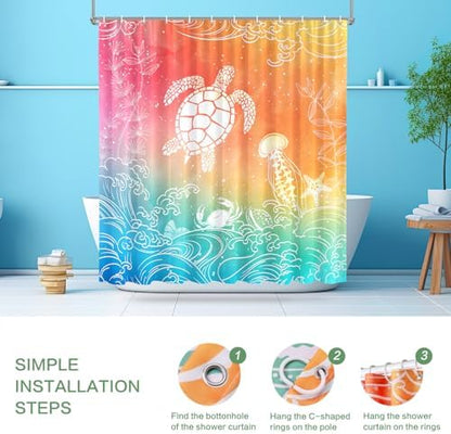 Beach Ocean Shower Curtain, Sea Turtle Drift bottle Summer Shower Curtain