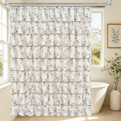 Yinhua Long Farmhouse Ruffle Shower Curtains for Bathroom, 72" Wx78 L