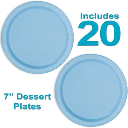Heavy Duty Light Blue Paper Plate Party Supplies Bundle 9" Dinner plate, 7" Dessert Plates And Napkins, 56 Piece Disposable Paper Party Plate Set