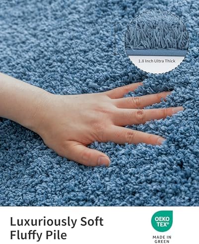 ILANGO Blue Toilet Rugs U Shaped 22" × 24" Non Slip & Super Absorbent Extra Thick Soft, Washable Bath Mats for Bathroom Floor, Microfiber Plush Shaggy Contour Bath Rugs for Toilet,Dry Quick