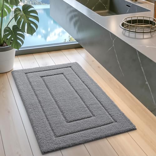 DEXI Bathroom Rugs 24x16, Non-Slip and Absorbent Bath Mat, Grey
