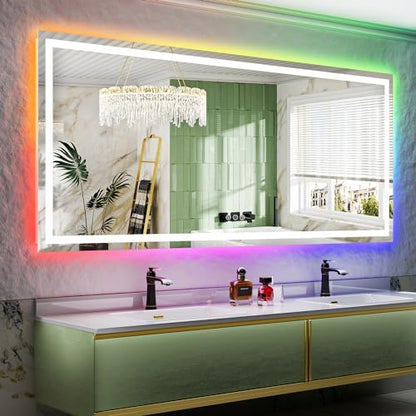 88x38 LED Bathroom Mirror with Lights, RGB Backlit Lighted Mirror
