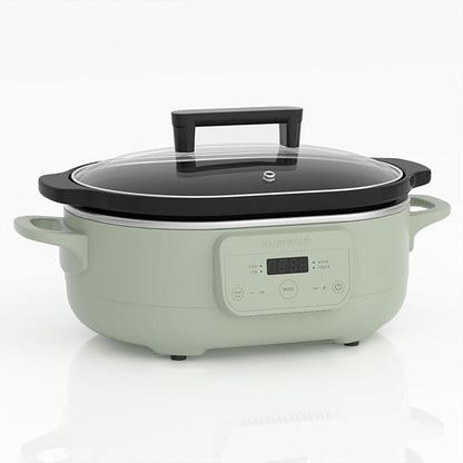 MAGNIFIQUE 6 Quart Programmable Slow Cooker Removable Healthy Nonstick Pot - Small Kitchen Appliance for Family Dinners - Serves 6+ People - Heat Settings: Keep Warm Sage Green