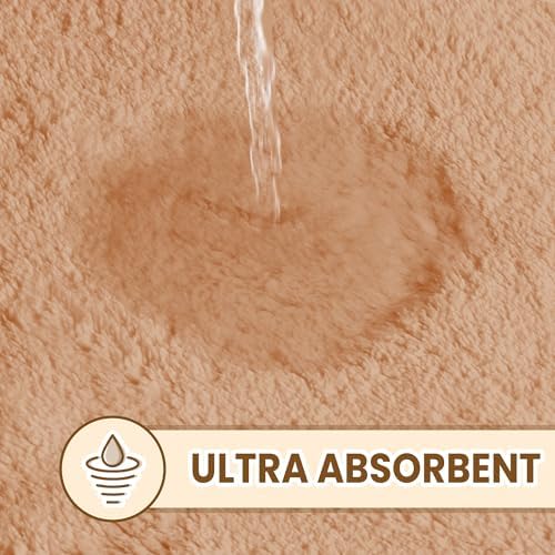 TECHMILLY Fluffy Bathroom Rug Mat 32x20, Absorbent Thick Non Slip Microfiber Mats, Quick Dry Machine Washable Bath Rug for Bathroom Floor, Bathtub and Shower, Beige