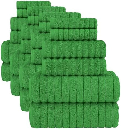Elegant Comfort 100% Turkish Cotton Corduroy Ribbed Luxury Bath Towels 6-Piece Set,Premium Feel Quick Dry,Highly Absorbent, Contains 2 Bath Towels,2 Hand Towel& 2Washcloths,Emerald Green(Pack of 4)