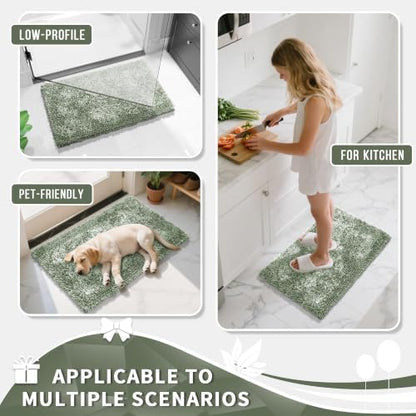 Yimobra Large Bathroom Rug Non Slip 36x24 Inch, Extra Thick Soft Absorbent Chenille Bath Mat, Machine Washable Bath Rugs for Bathroom Floor, Tub and Shower, Home Decor Accessories, Sage Green