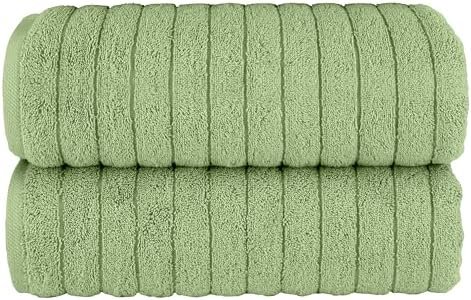 Elegant Comfort 100% Turkish Cotton Corduroy Ribbed Luxury Soft 2 Pack Bath Towels 27 x 54 Inch - Ultra Plush, Absorbent, Quick Dry, Hotel Spa Quality Towels for Bathroom Essentials, Sage