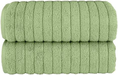 Elegant Comfort 100% Turkish Cotton Corduroy Ribbed Luxury Soft 2 Pack Bath Towels 27 x 54 Inch - Ultra Plush, Absorbent, Quick Dry, Hotel Spa Quality Towels for Bathroom Essentials, Sage