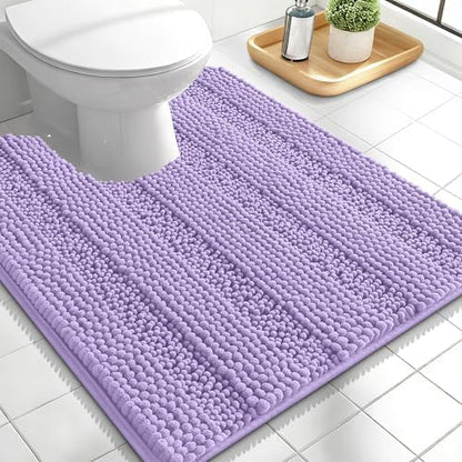 OLANLY Thick Toilet Rugs U-Shaped 24x20, Soft Chenille Bath Mat, Lavender