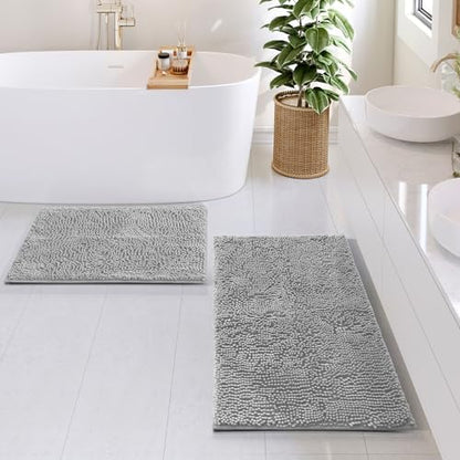 Hearth & Harbor Bathroom Rugs, Chenille Bath Mat - Machine Washable Bath Mats for Bathroom Non-Slip Backing Rubber, Quick Dry Bathroom Mat