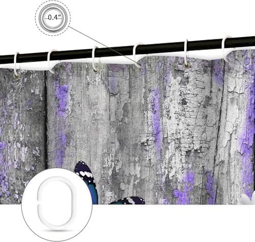 Cute Highland Cow Shower Curtain for Bathroom, Farmhouse Rustic Wooden Cattle Bathroom Decor Set, Funny Daisy Floral Flowers and Butterfly Waterproof Fabric Bath Curtains with 12 Hooks 47X64in