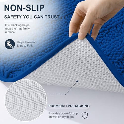 Smiry Thick Small Chenille Bathroom Rugs 24x16, Bath Mat, Deep Navy Blue