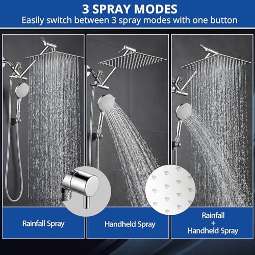 Shower Head, 10'' High Pressure Rainfall/Handheld Shower Combo, Chrome