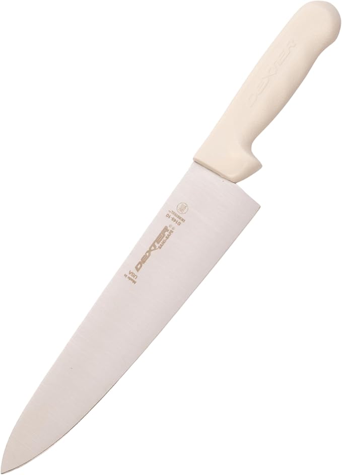 Dexter-Russell S145-10PCP 10-Inch Chef’s Knife, Sani-Safe Series Professional Kitchen Knife, High-Carbon Stainless Steel DEXSTEEL Blade, Textured White Polypropylene Handle, Heavy-Duty Chef Knife